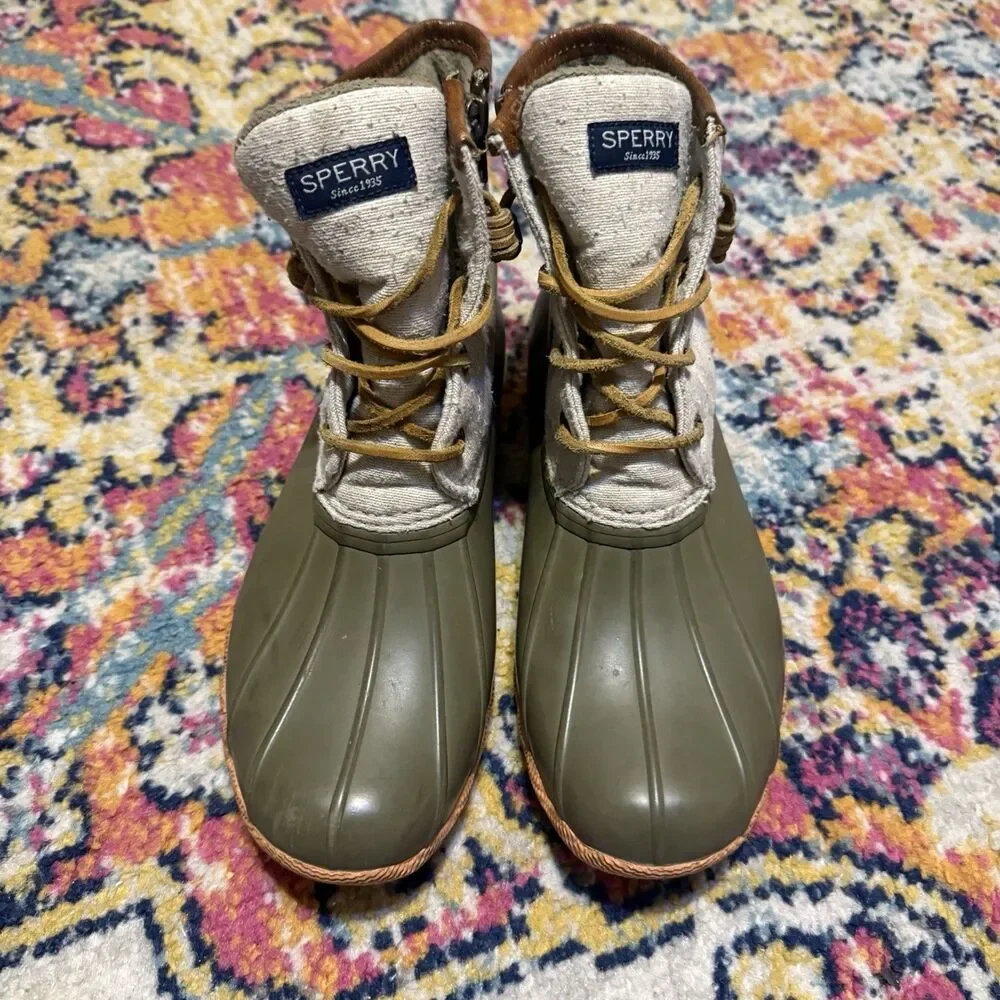 Sperry Duck Boots Waterproof Hiking Rubber Lace-Up Side Zip Ankle Women’s Size 7